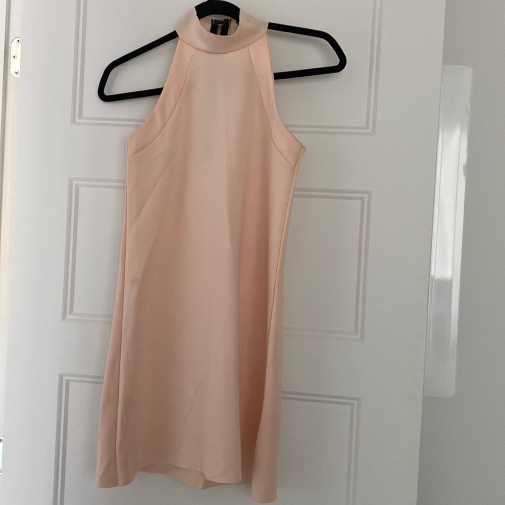 MISSGUIDED HIGH NECK A LINE BLUSH PINK MINI DRESS